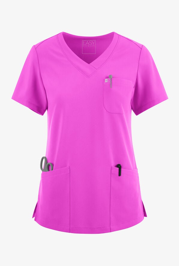 Easy STRETCH Tessa Women's 5-Pocket V-Neck Scrub Top - Electric Fuchsia - 1