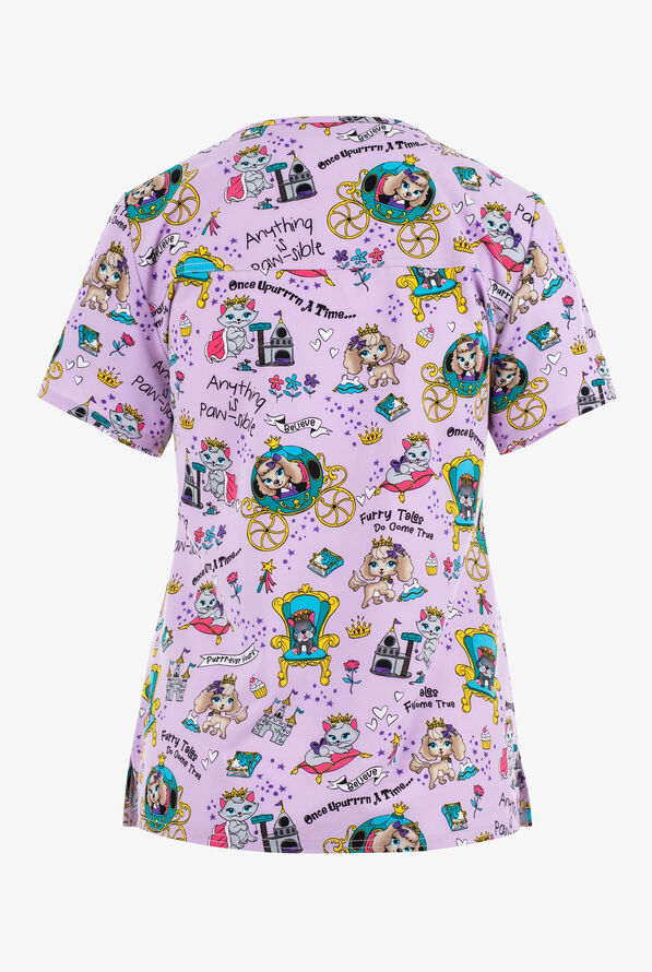 Cherokee Genuine Furry Tales Cats and Dogs Women's 2-Pocket STRETCH V-Neck Print Scrub Top - null - 2