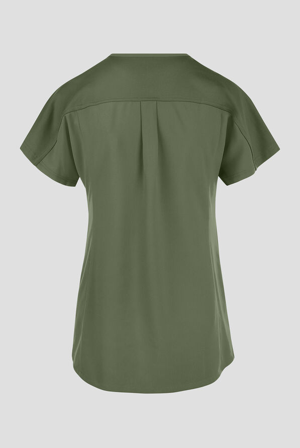 Wink Renew Women's 2-Pocket STRETCH Knit-Trim Dolman Tunic V-Neck Scrub Top - Olive - 2