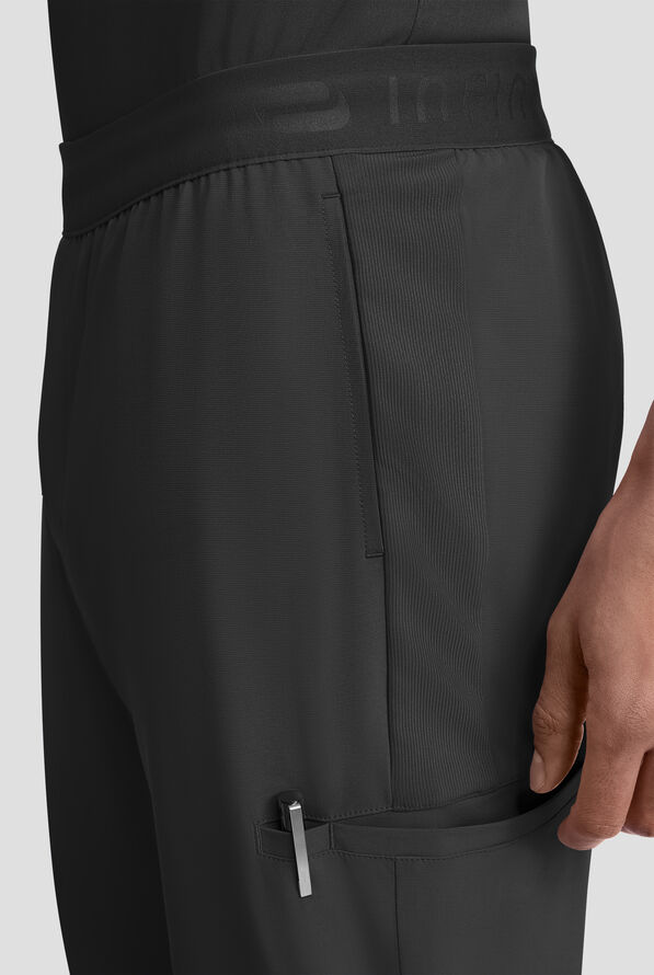 Infinity GNR8 Men's 5-Pocket STRETCH Logo Waistband Rib-Knit Trim Cargo Jogger Scrub Pant - Black - 2