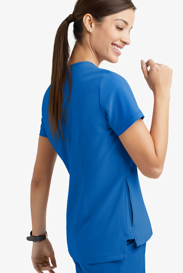 Easy STRETCH Taylor Women's 3-Pocket High Low Hem V-Neck Scrub Top - Royal - 5