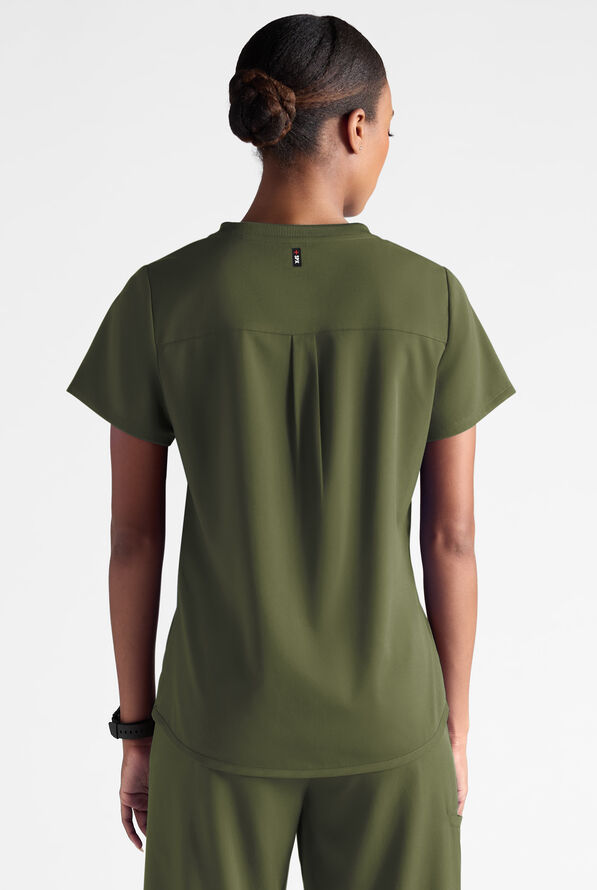 Grey's Anatomy by Barco Emerge Ally Women's 1-Pocket STRETCH Crew Neck Tuck In Scrub Top - Olive - 2
