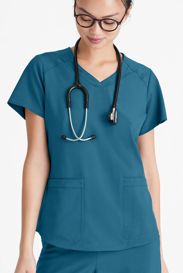 Grey's Anatomy by Barco Evolve STRETCH Rhythm Women's 2-Pocket V-Neck Scrub Top - Bahama Blue - 2