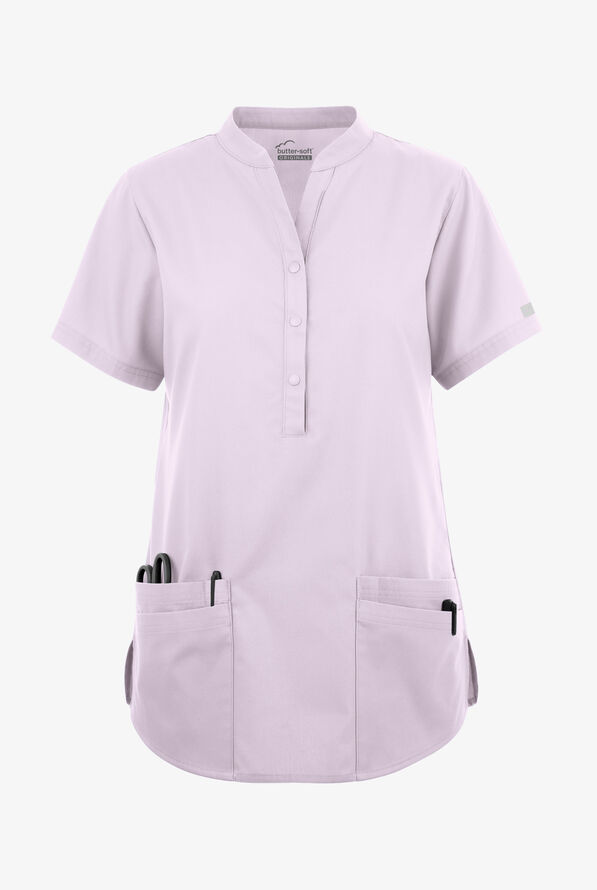 Blusa médica Butter-Soft Originals con cuello mao y 6 bolsillos para mujer - Orchid Petal - 1
