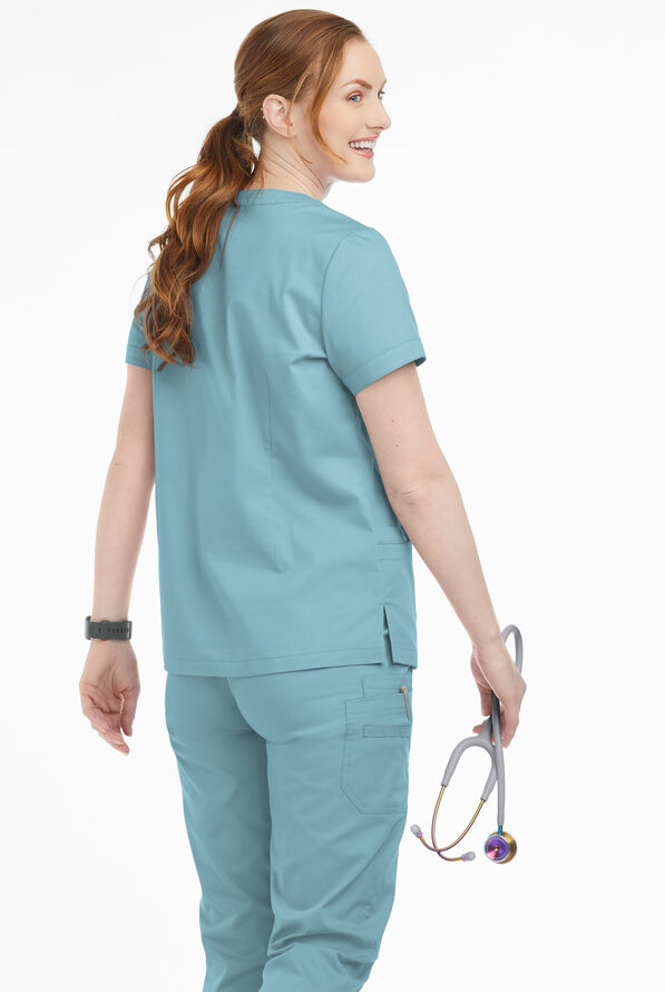 Butter-Soft STRETCH Women's 4-Pocket Notch Neck Scrub Top - Dew Drop - 3