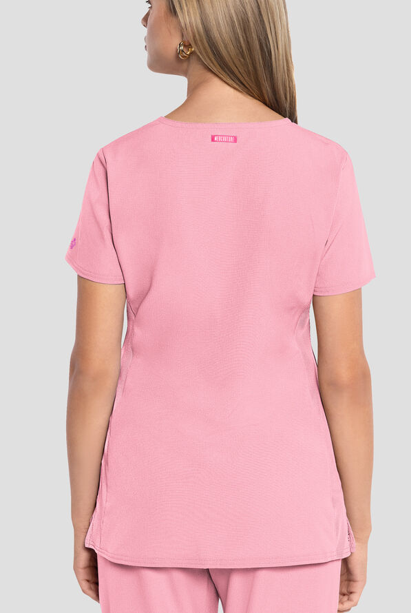 Med Couture Amp Women's 3-Pocket STRETCH V-Neck Scrub Top - Pixel Pink - 3