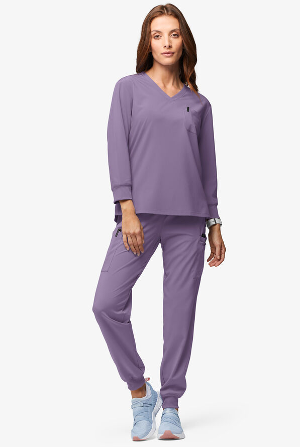 Easy STRETCH Women's Josie 2-Pocket Relaxed 3/4" Sleeve Scrub Top - Purple Dusk - 4