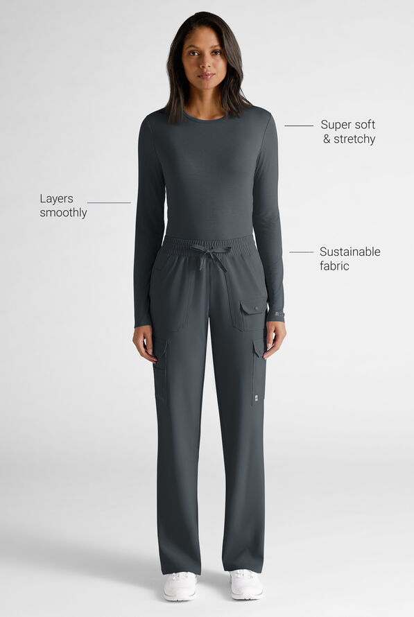 Easy STRETCH Cate Women's Long Sleeve Knit Underscrub - Pewter - 3