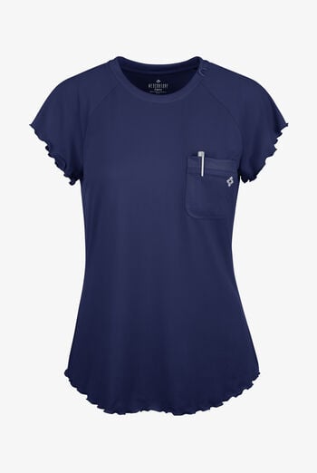 Camiseta m&eacute;dica Med Couture Layers Knit STRETCH con dobladillo fruncido y 1 bolsillo para mujer