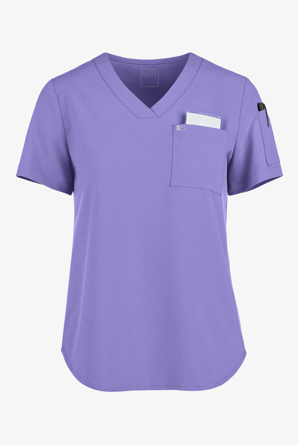Easy STRETCH Chloe Women's 3-Pocket V-Neck Tuck-In Scrub Top - Blueberry Crush - 1
