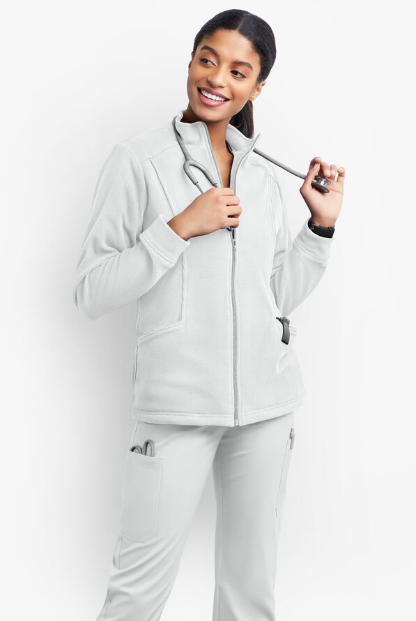Chaqueta médica UA Butter-Soft STRETCH de vellón con cremallera y 2 bolsillos para mujer - White - 2