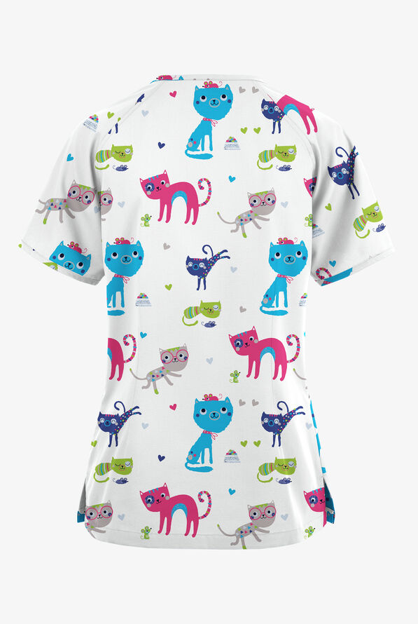 Butter-Soft Originals Friendship Women's 3-Pocket Raglan Sleeve Mock Wrap Print Scrub Top - null - 2