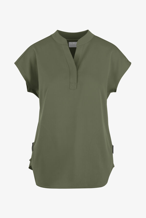 Zavate Ava Therese Piper Women's 2-Pocket STRETCH Dolman Sleeve Mandarin Collar Scrub Top - Olive - 1