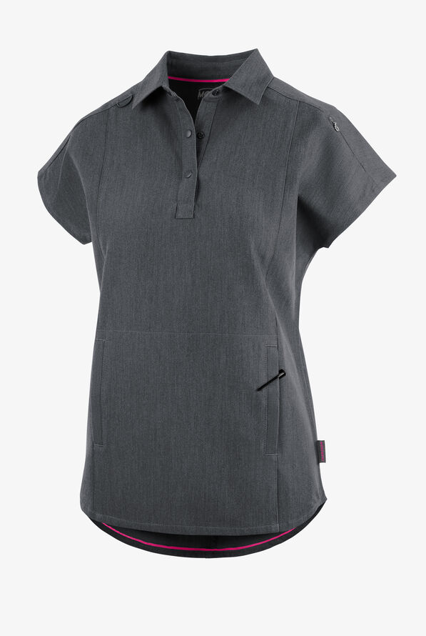 Movement by Butter-Soft Mintaka Women’s 4-Pocket Polo Collared Scrub Top - Charcoal Heather - 1