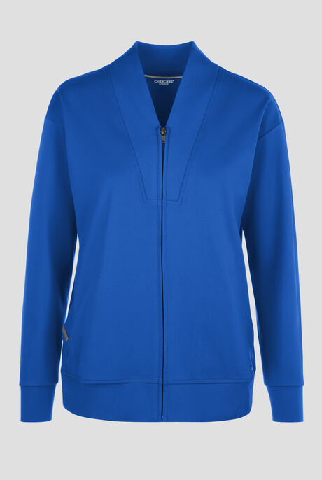 Cherokee Achieve Women's 2-Pocket STRETCH Zip Front Collar Knit Scrub Jacket