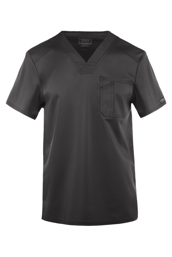 Cherokee Workwear Revolution Men's 1-Pocket STRETCH V-Neck Scrub Top - Pewter - 1