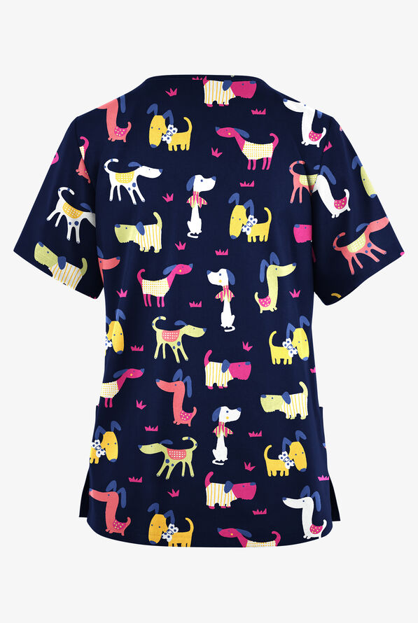 Blusa médica estampada Butter-Soft Originals Day At The Park Navy con cuello en V y 2 bolsillos para mujer - null - 2