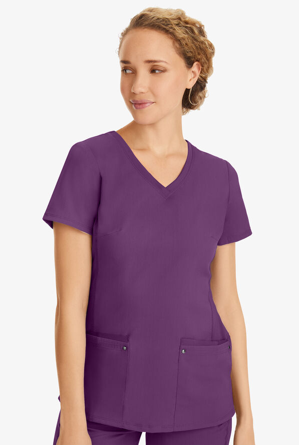 Blusa médica Healing Hands Purple Label STRETCH Juliet con 2 bolsillos y costuras estilo princesa para mujer - Eggplant - 2