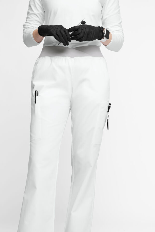 Pantal&oacute;n m&eacute;dico Butter-Soft Originals Tall de tiro medio y cintura cruzada con piernas anchas y 7 bolsillos para mujer - White/Silver - 4