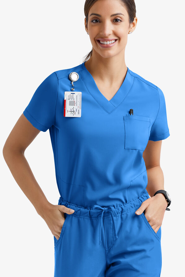 Blusa médica Easy Stretch Taylor con cuello en V y 3 bolsillos para mujer - Cerulean - 1
