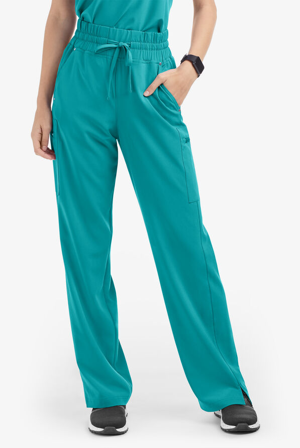 Easy STRETCH Ellie Women's 5-Pocket High Waisted Wide Leg Scrub Pants - Teal - 1