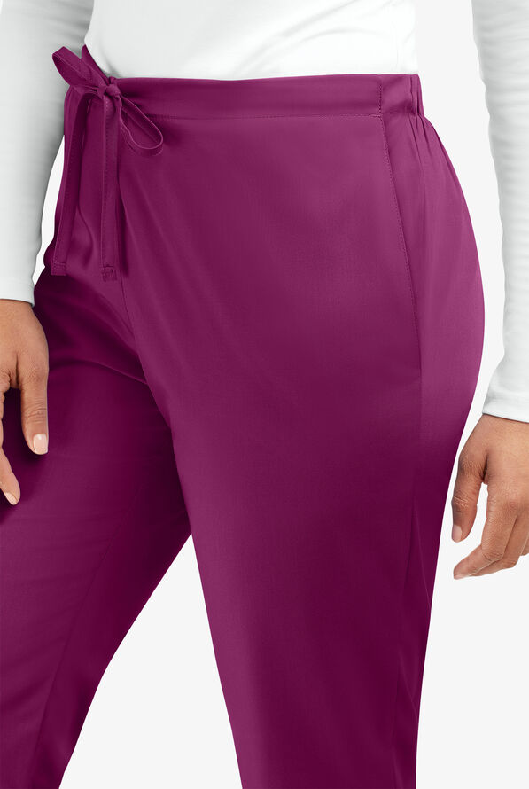 Cherokee Workwear Women's 3-Pocket Flare Leg Drawstring Scrub Pants - Petite - Wine - 2