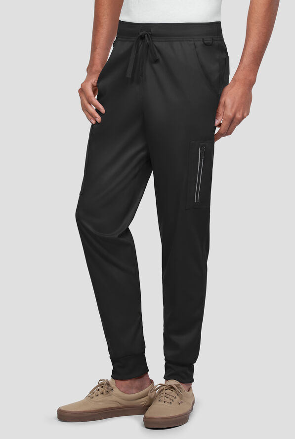 Strictly Scrubs Active STRETCH Men's 9-Pocket  Knit Waist Jogger Scrub Pant - Black - 1