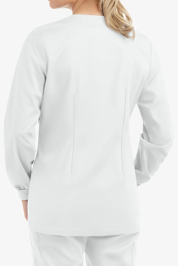 Butter-Soft STRETCH Women's 2-Pocket Long Sleeve Snap Front Scrub Jacket - White - 4