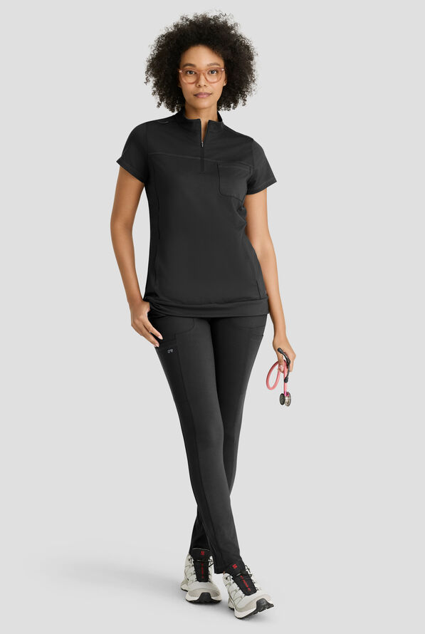 Barco One Performance Knit Momentum Women's 6-Pocket STRETCH High Rise Legging Scrub Pant - Black - 4