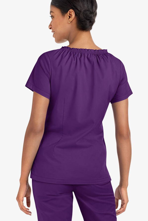 Blusa m&eacute;dica UA Butter-Soft STRETCH estilo campesina con mangas cortas y 6 bolsillos para mujer - Eggplant - 4