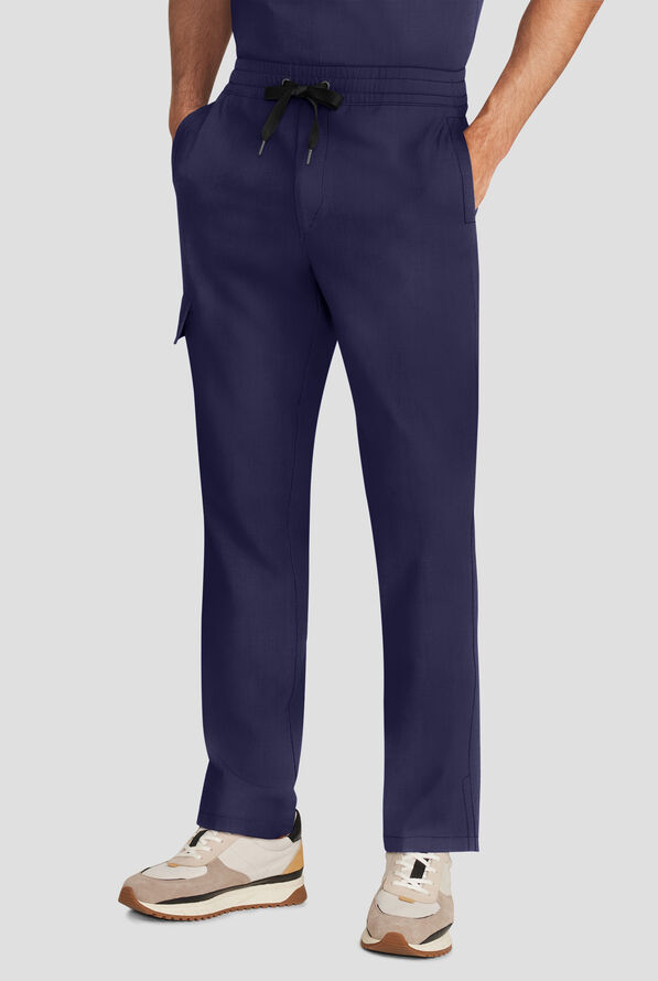 Healing Hands Quest Men's 4-Pocket STRETCH Straight Leg Drawstring Cargo Scrub Pant - Navy - 1