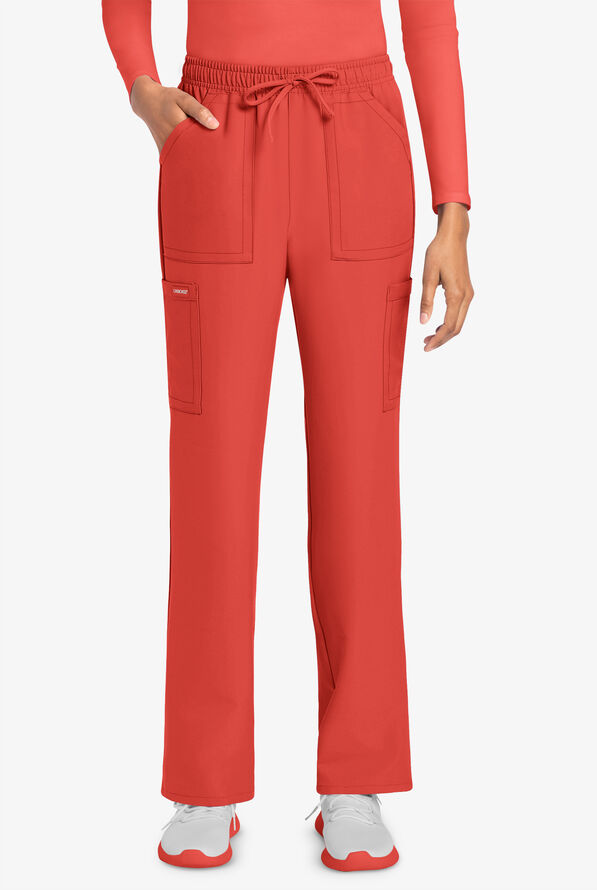 Cherokee Workwear Originals Ultra Women's 4-Pocket Drawstring Cargo Scrub Pants - Spiced Coral - 1