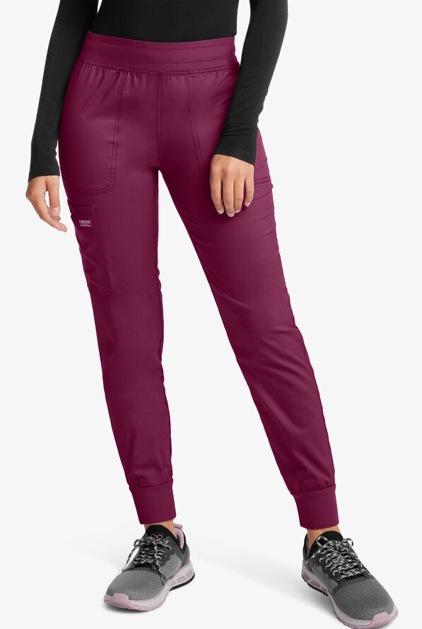 Pantal&oacute;n m&eacute;dico Cherokee Workwear Revolution STRETCH estilo cargo jogger con 5 bolsillos para mujer - Petite - Wine - 1