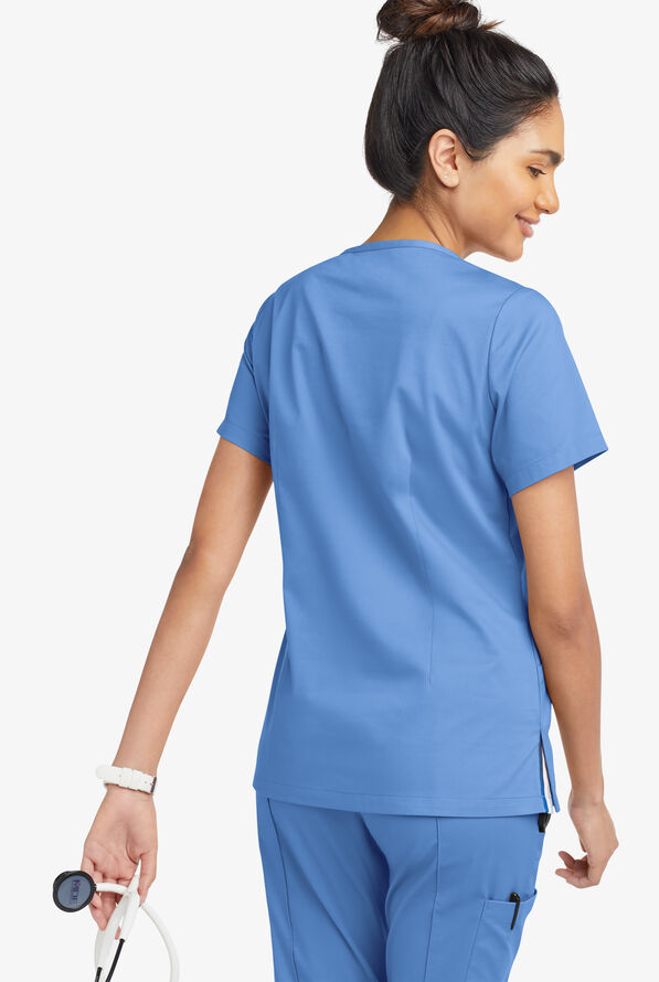 Blusa m&eacute;dica UA Butter-Soft STRETCH con tapeta con ribete deportivo y 6 bolsillos para mujer - Ceil Blue - 4