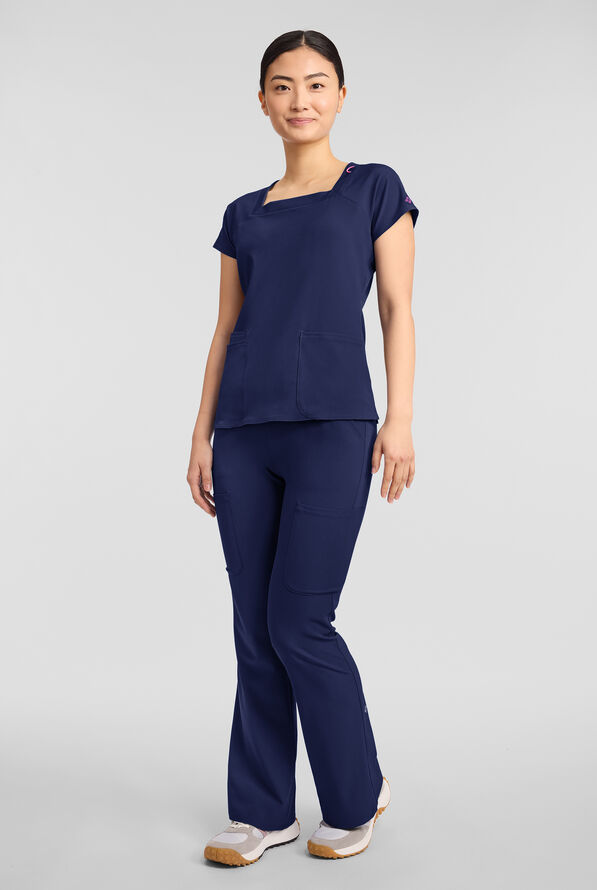 Med Couture Amp Women's 3-Pocket STRETCH Raglan Sleeve Square Neck Scrub Top - Navy - 2