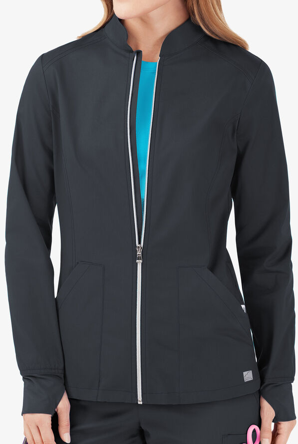 Butter-Soft STRETCH Women's 3-Pocket Zip Front Scrub Jacket - Pewter - 2