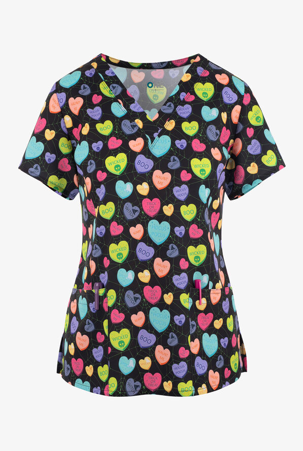UA Exclusive Maevn My Boo Hearts Women's 3-Pocket STRETCH V-Neck Print Scrub Top - null - 1