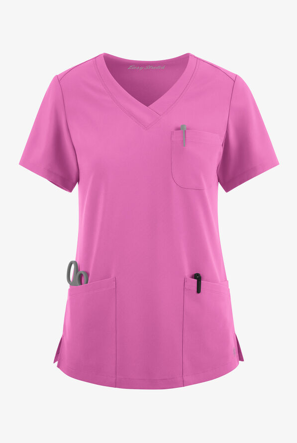 Easy STRETCH Tessa Women's 5-Pocket V-Neck Scrub Top - Magnesium Pink - 1