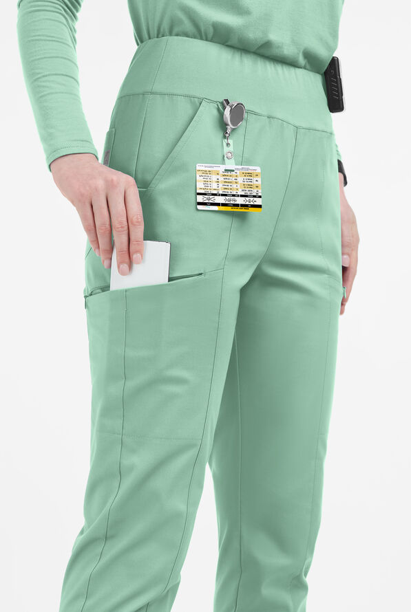Butter-Soft STRETCH Women's 6-Pocket High Waisted Slim Leg Yoga Scrub Pants - Water Mint - 2