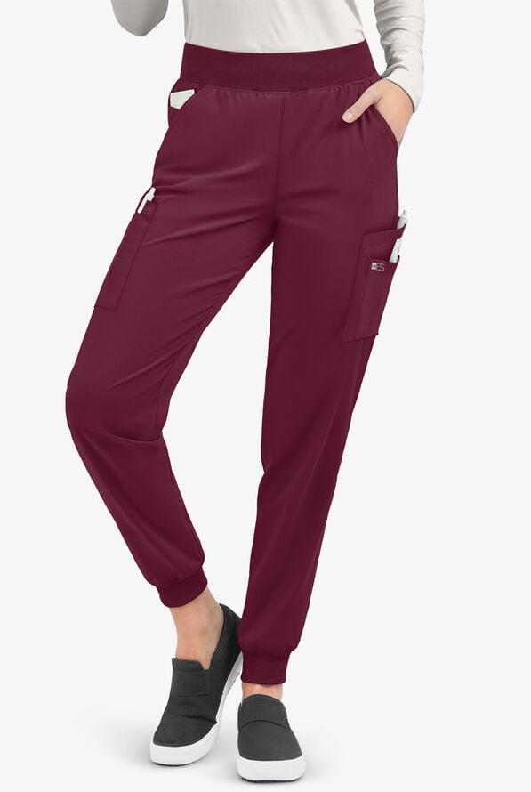 Easy STRETCH Mila Women's 7-Pocket Jogger Scrub Pants - Tall - Wine - 1