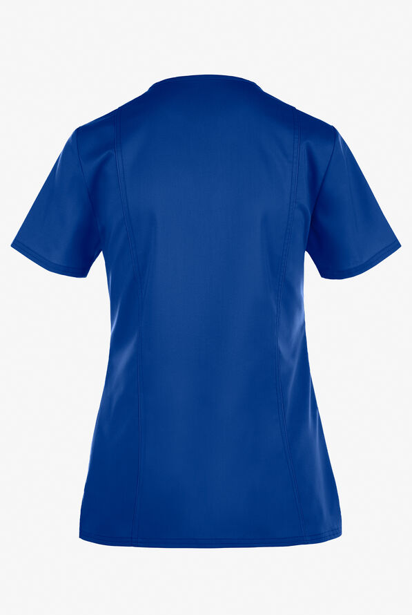 Cherokee Workwear Revolution Women's 2-Pocket STRETCH Mock Wrap Scrub Top - Royal - 3