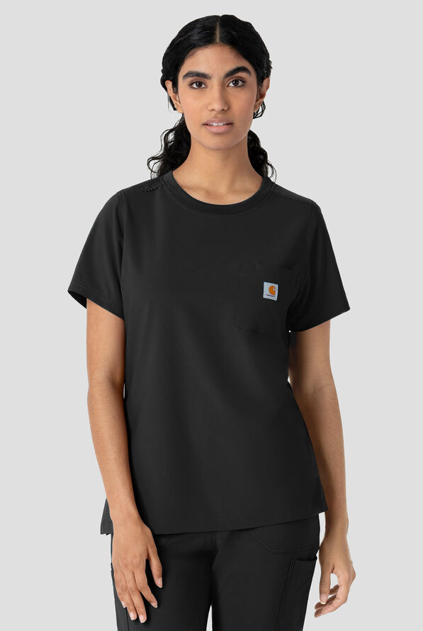 Carhartt Cross-Flex Force Women's 1-Pocket STRETCH Knit Trim Crew Neck Scrub Top - Black - 2