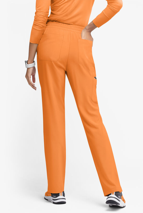 Easy STRETCH Naya Women’s Natural Waist 6-Pocket Straight Leg Scrub Pants - Petite - Apricot Crush/Radiant Red - 5