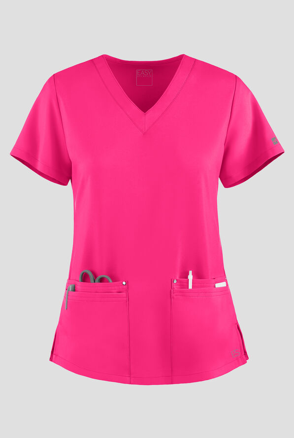 Easy STRETCH Lina Mitered Women's 4-Pocket V-Neck Scrub Top - Reactive Pink - 1