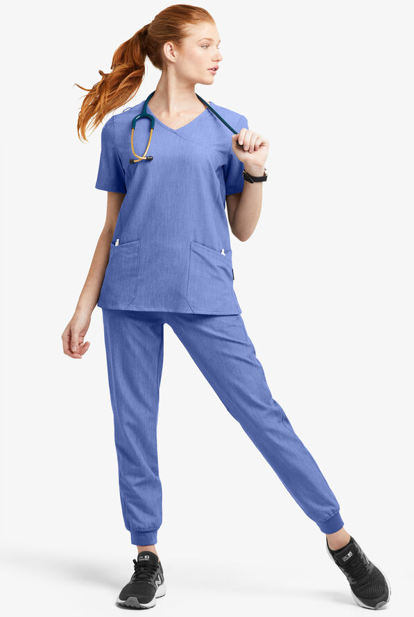 MOVEMENT by Butter-Soft Vega Women's 5-Pocket Flat Front Jogger STRETCH Scrub Pants - Petite - Electric Blue Heather - 2