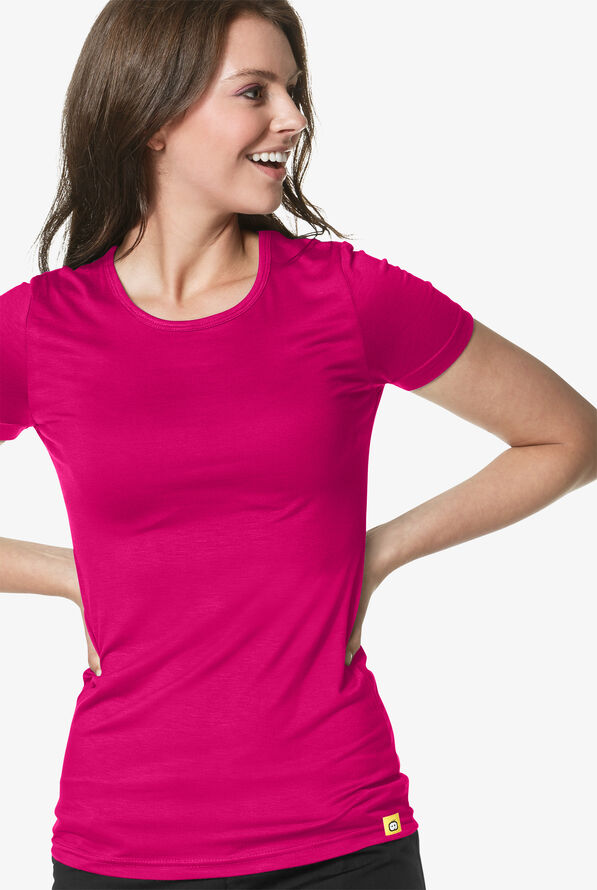 Wink Layers Women's STRETCH Silky Short Sleeve Knit Underscrub - Hot Pink - 3
