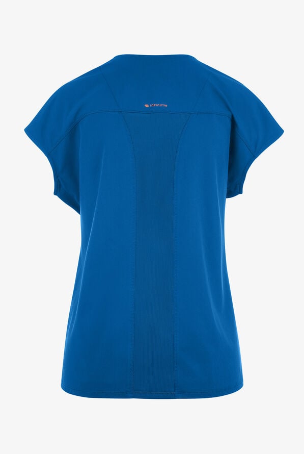 Infinity GNR8 Women's 3-Pocket STRETCH Rib-Knit Dolman Sleeve Zip Placket Round Neck Scrub Top - Royal - 2