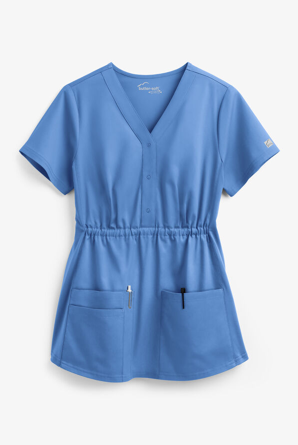 Butter-Soft STRETCH Women's 3-Pocket Knit Panel Maternity Scrub Top - Ceil Blue - 1