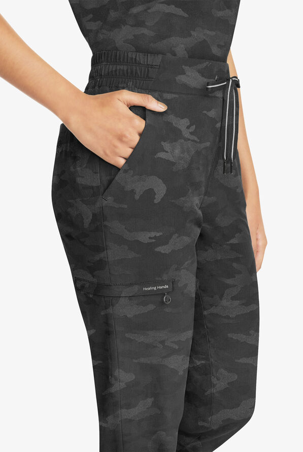 Healing Hands Purple Label Tate Camo Women's 5-Pocket STRETCH Jogger Scrub Pants - Black - 3