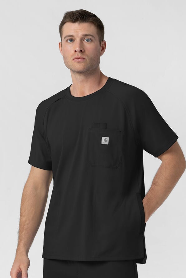 Carhartt Force&reg; Cross-Flex Knits Men's 5-Pocket STRETCH Crew-Neck Scrub Top - Black - 2